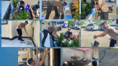 Kebersihan lingkungan oleh satlantas polres kaur polda bengkulu