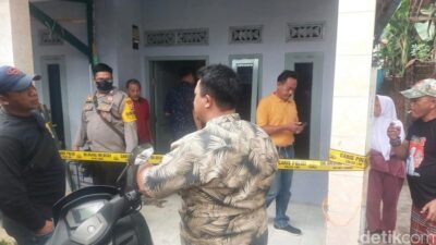 Lokasi penemuan mayat wanita di Cilegon, Banten dipasangi garis polisi.